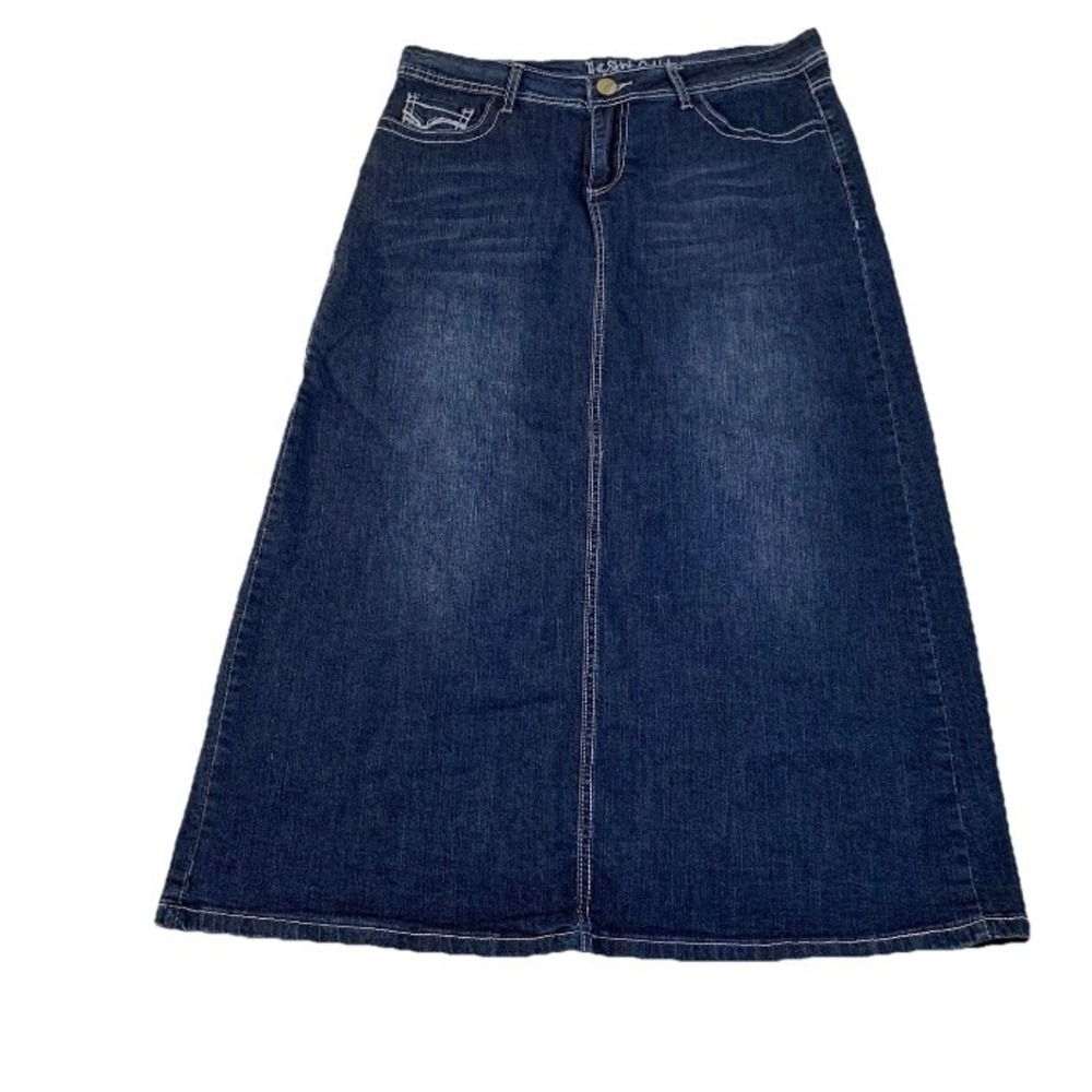 The Skirt Outlet Denim Maxi Skirt Women 12/13 Back Slit 33x32 Boho Country Retro
